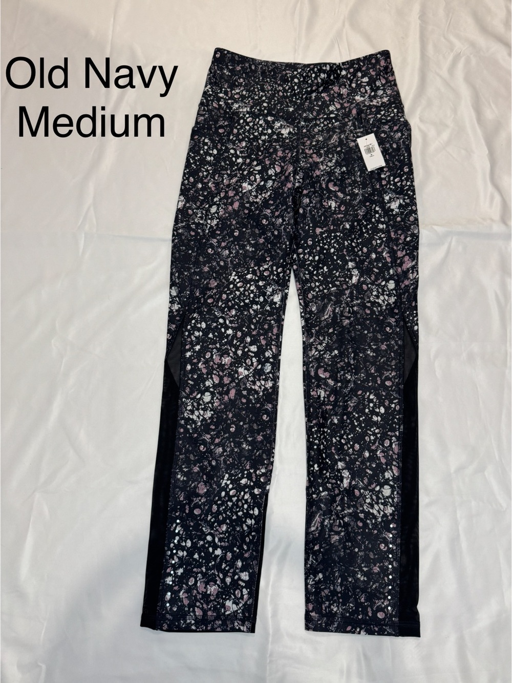Old Navy Black Leggings with Pink & White Splatter Print